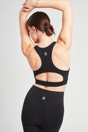 High Neck Sports Bra - Marl Black